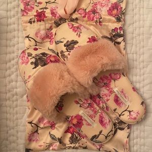 Victoria’s Secret floral slippers with silk pouch